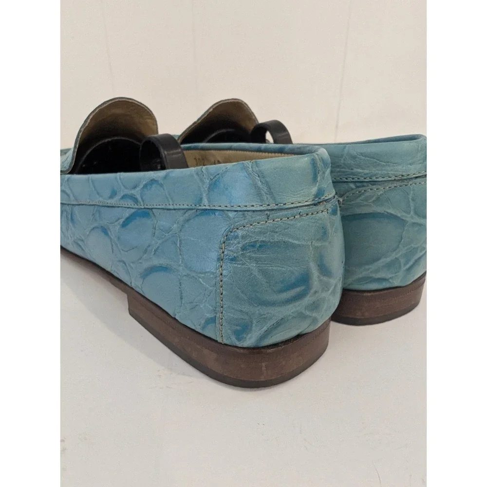 Positano Italy Light Blue Crocodile Embossed Leather Driving Loafers EU 40